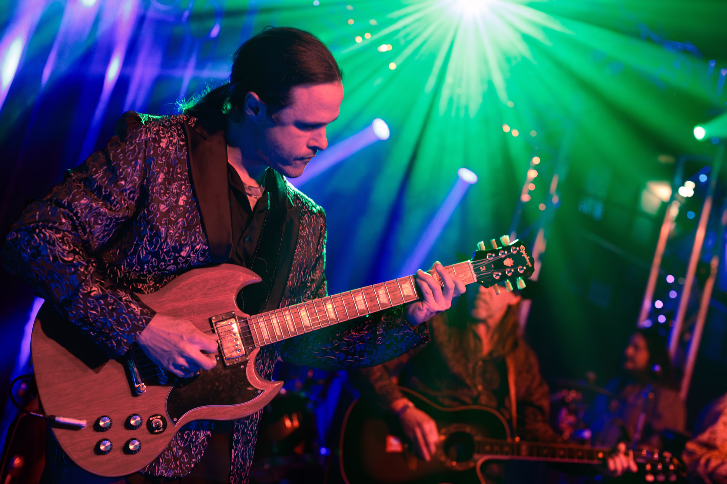 August Kube performs with his band, Swamp Zen, during the 2026 New Year's Eve celebration at Lost on Main.